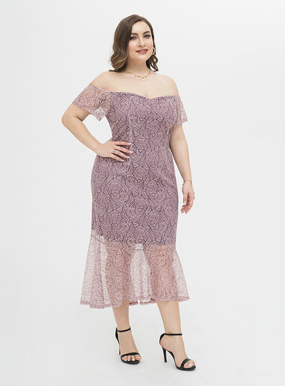 Pink Mermaid Lace Off the Shoulder Party Dress