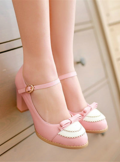 Leather Platforms Lolita Shoes Bowtie High Heel Shoes 