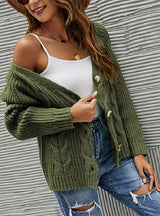 Twist Knitted V-neck Short Sweater Coat