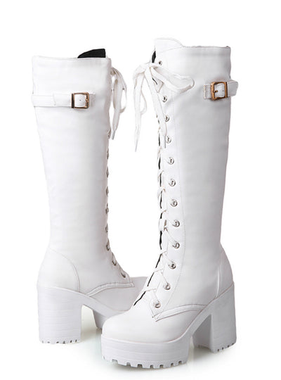 Knee High Boots Lace Up With Fur Snow Boot