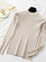 Women Thick Sweater Pullovers Long Sleeve Button O-neck