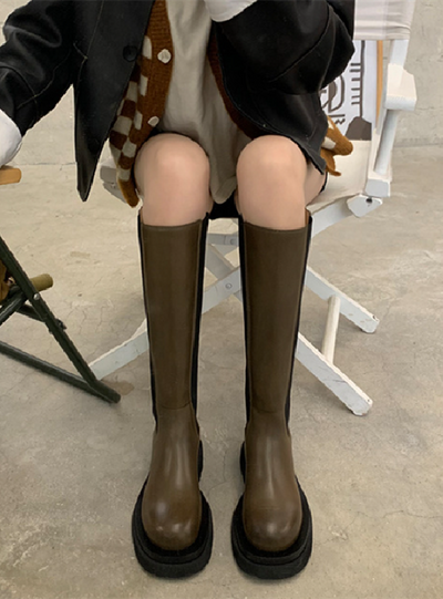 High Riding Round-headed Elastic Boots