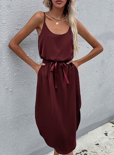 Women Casual Split Bow Sling Dress