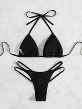 Tether Halter Pleated Beach Bikini