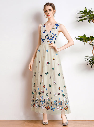 Lace Heavy Embroidery V-neck Dress