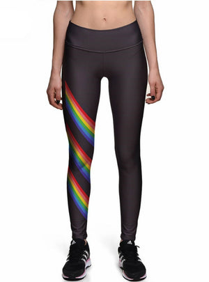 Black Rainbow Stripes High Waist Digital Print Leggings