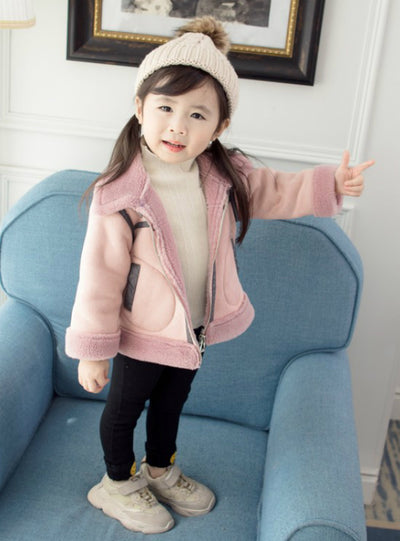 Girl's Pink Scoop Neck Cotton-Padded Jacket
