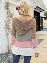 Long Sleeve Loose Hollow Contrast Knitted Sweater