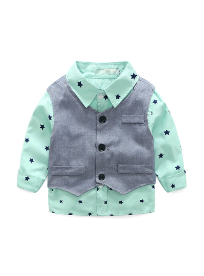 Gentleman Suit Shirt+Overalls 2pcs Long Sleeve