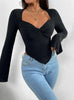 V-neck Irregular Knitted Long Sleeve T-shirt