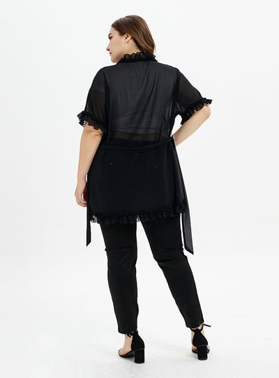 Knitted Chiffon Cardigan Ruffle Tops