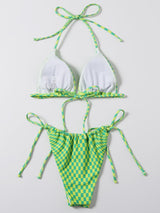 Green Plaid Sexy Split Swimsuit