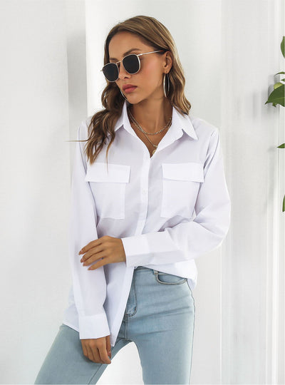 Women Long-sleeved Pocket Shirt