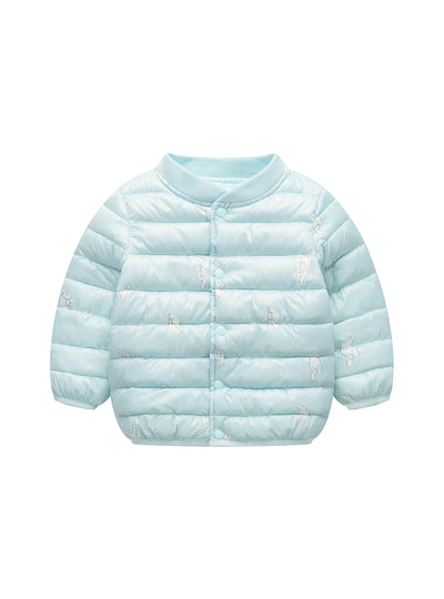 Girls Print Scoop Neck Cotton-Padded Jacket