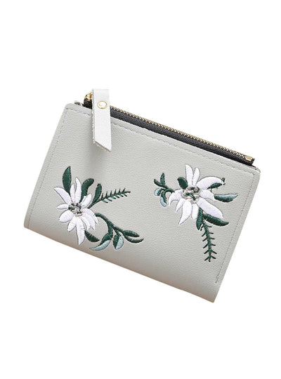 Women Embroidery Zipper Short Wallet Coin Purse 