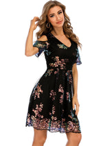 Black Tulle V-neck Sequined Dress