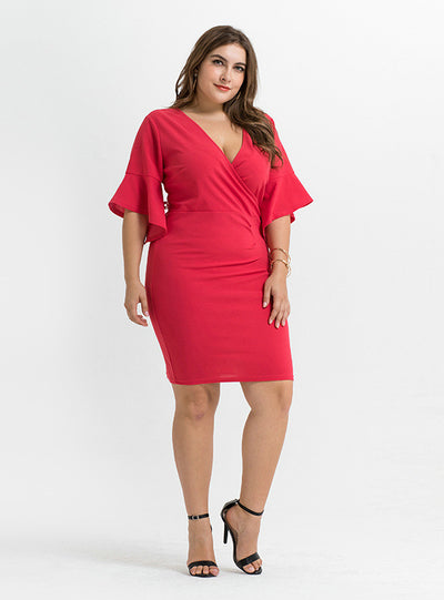 Knitted Trumpet Sleeve Sexy Slim Dress