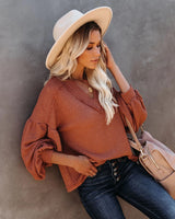 Loose V-neck Lantern Sleeve Top