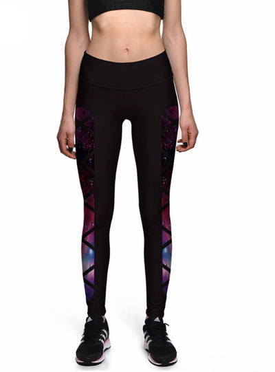 Train Fitness Black Grid Star Galaxy High Waist Elastic 
