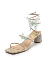 Thick Square Toe Rhinestone Butterfly Sandals