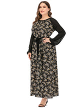 Spliced Round Neck Long Sleeve Print Large Size Dress