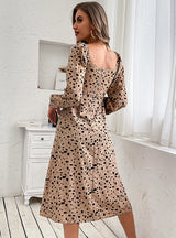 Leopard Print Split Long Sleeve Dress