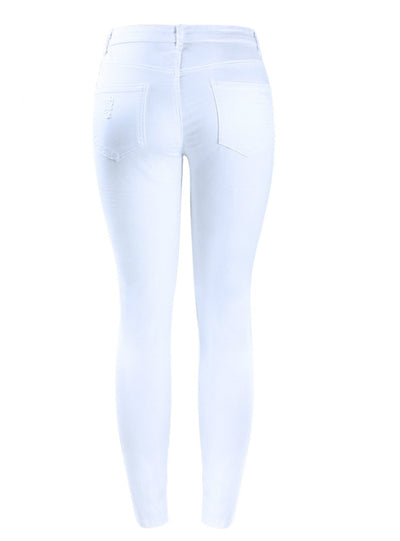 White Mid High Waist Stretch Denim Pants