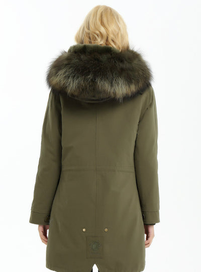 Fashion Jacket Parka Fur Hood and Rabbit Fur Inside 
