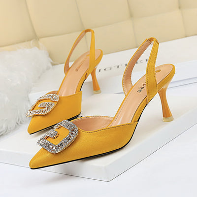 Shallow Pointed Suede Hollow Rhinestone Sandals