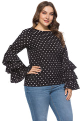 Loose Dot Long Sleeve Round Neck Top
