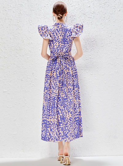 Lotus Leaf Stitching Floral Print Dress