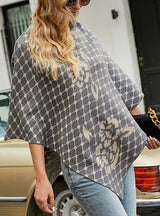 Women High Neck Collar Flower Cape Shawl