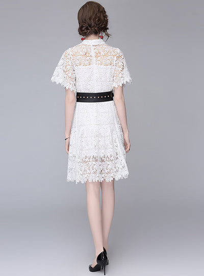 White Lace Short Sleeve Dress