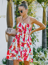 Women Strap Print Pleats Dress