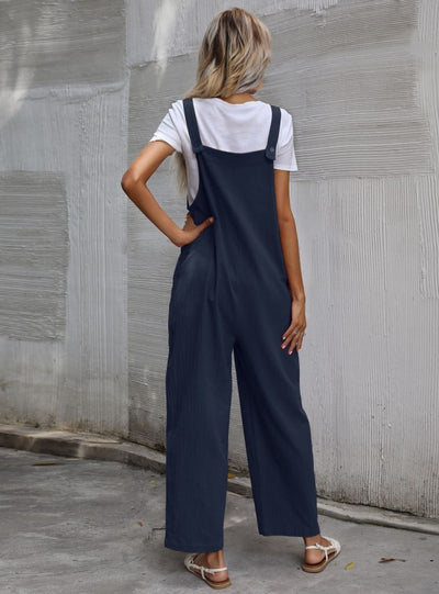 Black Cotton Lazy Loose One-piece Bib Pants