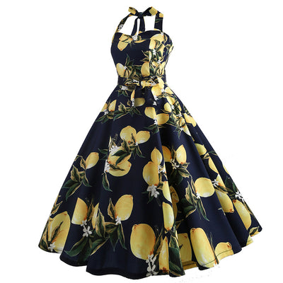 Retro Sleeveless Neck Print Dress