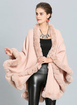 Fox Like Fur Collar Knitted Cape Coat With Large Shawl