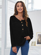 Spliced Casual Loose Button Top T-shirt