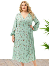 Large Size Women's Long Sleeve Floral Split Dress