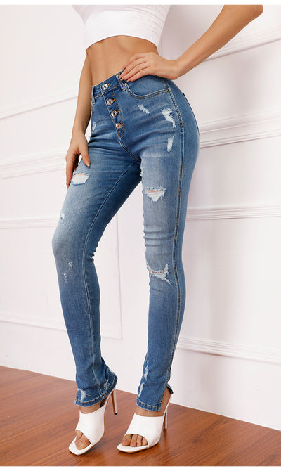 Punched Stretch Jeans Pencil Pants