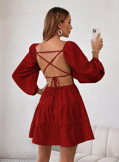 Sexy Backless Bubble Sleeve Dress