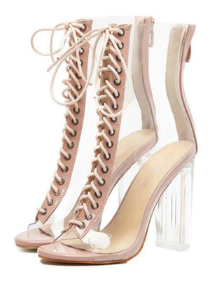 Peep Toe Shoes Clear Chunky Heels Ankle Boots