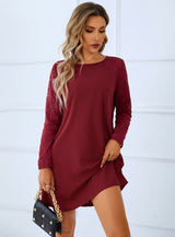 Solid Color Long Sleeve Lace Dress
