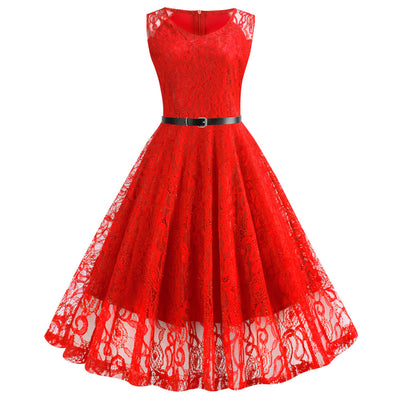 Retro Round Neck Lace Big Swing Dress