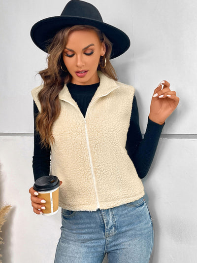 Lapel Zipper Sheep Plush Vest Coat