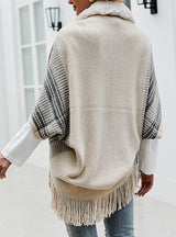Cape Fringed Cardigan Fur Collar Coat