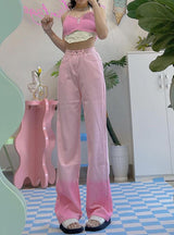 Tie-dyed High Waist Straight Contrast Color Jeans