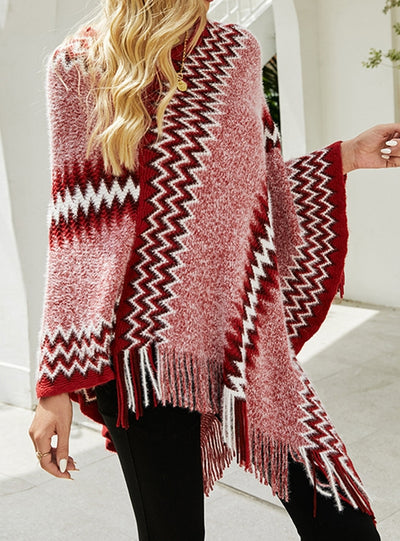 Fringe Knit Sweater Shawl Cloak