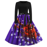 Retro Christmas Printed Long Sleeve Dress