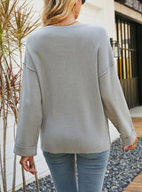 Solid Color V-neck Pullover Sweater